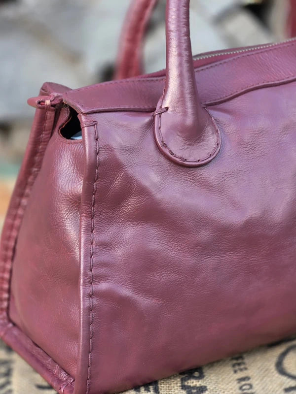 Chloé Edith – luksusowa torebka do ręki w śliwkowym kolorze | 100% skóra naturalna | po profesjonalnej renowacji